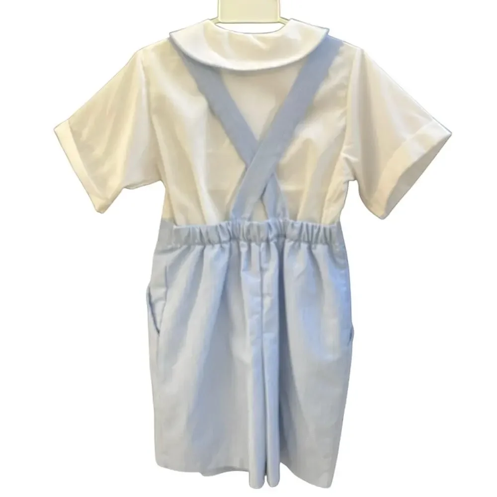 Boys Special Occasion Easter Blue White Microstripe Shorts White SS Shirt Size 7